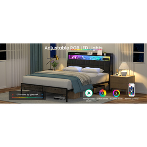 Base de Cama Queen Db con Cabecera Ergonómica, Almacenamiento, Luces LED RGB, Estación de Carga, Moderna, de Cuero Sintético y Metal - Product Image 4