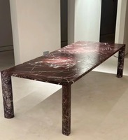 Rosso Levanto Table à manger rectangulaire en marbre Table à manger de 2400mm de long Table à manger finition cuir marbre rouge Pieds en marbre vendus
