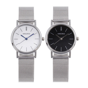 Montre à quartz pour femme, style simple, lot de 2, cadran blanc et noir, bracelet en maille, montre-bracelet décontractée et professionnelle - Product Image 1