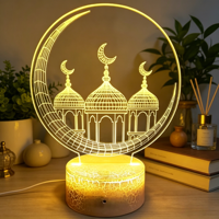 Lampe Acrylique Islamique Ramadan Lumières LED Télécommande Décor Arabe Allah Lampe de Table LED Veilleuse 3D pour Décoration d'Intérieur