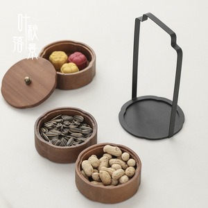 <b>Walnut</b> Wood Storage Box With Handle Rectangle Fruit Platter For Snacks And Dried Fruits - Product Image 3