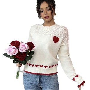 Outono Inverno Casual Europeu Americano Puro Casal Coração Mulheres Versátil Malha Pulôver Loose Neck <span class=keywords><strong>Sweater</strong></span> - Product Image 4