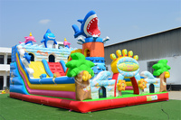 Château Gonflable Géant Requin avec Toboggan, Châteaux Gonflables, Jeux Gonflables, Toboggan Gonflable Certifié CE pour Utilisation Extérieure