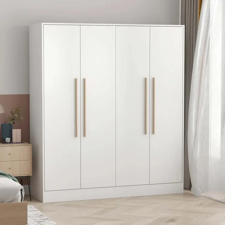 Cheap simple l shaped 4 door wooden bedroom furniture customized wardrobe closet