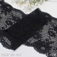 Lots de liquidation en gros Prix usine Tissu dentelle extensible 22 cm Maille élastique Nylon Spandex Bordure dentelle florale noir et blanc