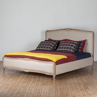 Cadre de lit capitonné de style provincial français en lin et chêne patiné, tailles Queen et King, pour chambre d'hôtel, vente en gros, OEM, sur mesure