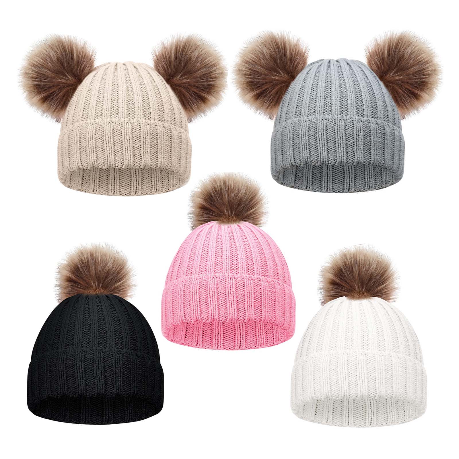 Qian Zun Winter Warm baby snow cap Outdoor Activities Kids Knitted Cute Pom pom Beanie Hat