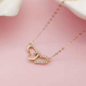 Diamond Love Heart 18 18k Real Gold Necklace ChainsためGirlfriend Rose Gold Fashion Beauty Natural Pendant Necklaces Link Chain