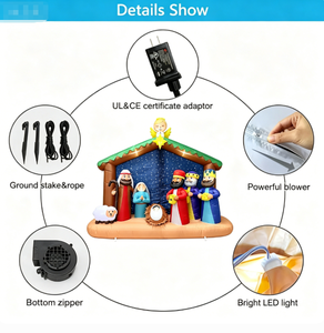 Crèche gonflable de 8 pieds de long avec lumières LED, décoration de jardin de Noël illuminée pour l'intérieur et l'extérieur, représentant la Sainte Famille. - Product Image 2