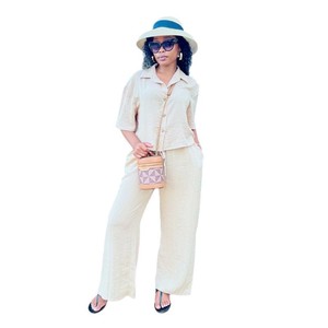 Conjunto de dos piezas de verano para <span class=keywords><strong>mujer</strong></span> de talla grande transfronteriza europea y americana para <span class=keywords><strong>Amazon</strong></span>, camisa de manga corta, pantalones de pierna ancha holgados africanos - Product Image 5