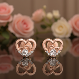 E1451 Orecchini a forma di cuore in oro con montatura a griffe di zirconi rotondi per le donne, gioielli romantici alla moda per matrimoni - Product Image 2