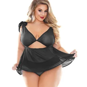 Women Sexy Nightwear Plus Size M-XXL Lace Nightgown Sleepwear Dress G-String Sexy Lingerie Large size Sleepwear nightgown