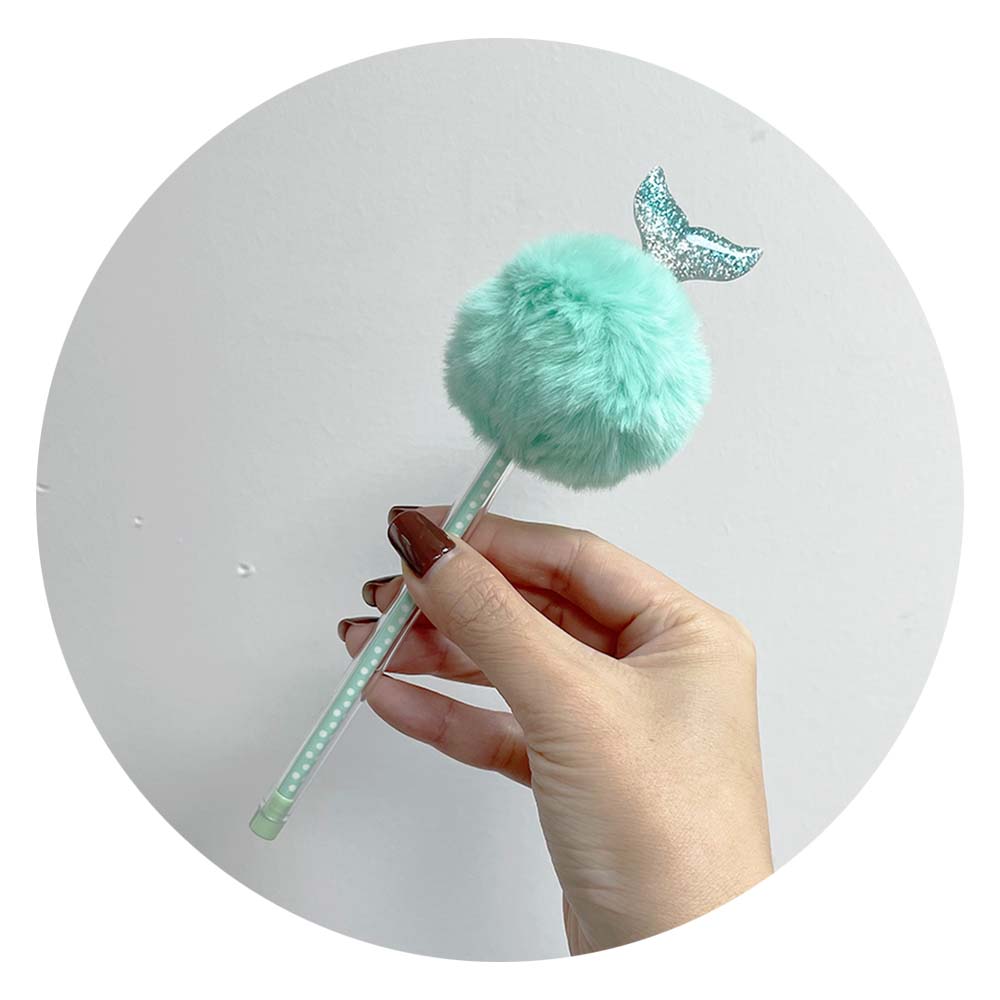 Funny Lolly Pops Fluffy Colorful Pompom Pen Writing Pen For Kids Girls