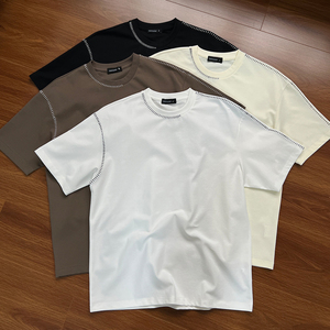 Camisetas Unisex Casuales Holgadas con <span class=keywords><strong>Bordado</strong></span> Liso, Fabricante de Camisetas Personalizadas de Algodón Pesado Vintage para Hombre - Product Image 6