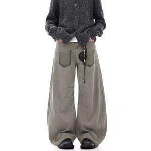 Jean décontracté unisexe coupe droite en denim délavé léger style rétro américain, avec plusieurs poches et délavage laser, idéal pour le printemps - Product Image 6