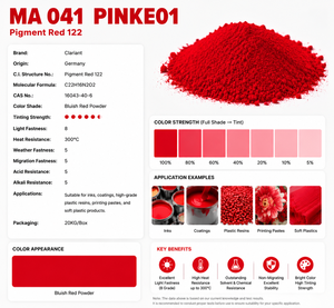 ผงสีแดงประสิทธิภาพสูง Pigment Red 122 PINKE01 <span class=keywords><strong>Clariant</strong></span> Germany สีน้ำเงินออร์แกนิก ความเข้มสีสูง เกรด 8 ไลท์ - Product Image 2