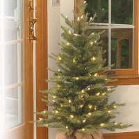 Vorgefertigter 3ft Nordischer Fichten-Mini-Weihnachtsbaum mit Jutebasis & 100 Warmweißen LEDs für Weihnachtsdekoration zu Hause