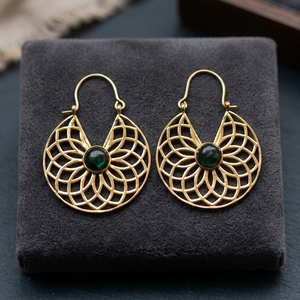 Vintage Ethnic Gold <b>Hoop</b> Earrings with Labradorite stone Geometric Stone Design Featuring <b>hoop</b> earing for women and girls - Product Image 1
