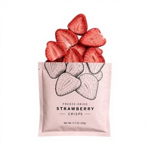 Étiquette autocollante avec illustration pour sachet rose de fraises lyophilisées croustillantes, pour le stockage alimentaire - Product Image 1