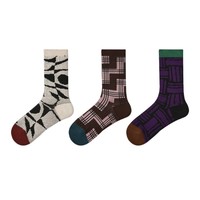 Chaussettes mi-mollet unisexes, nouveau style ethnique, double aiguille, double sens, en coton respirant, haut de gamme, motif géométrique rétro