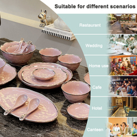 Vente en gros d'ensembles d'assiettes et de bols en céramique rose/blanc pour 4 personnes, ensemble en céramique à motif ondulé, vaisselle en porcelaine avec boîte cadeau