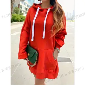 Custom Clothing 2024 High Quality Hoodies Low Moq Winter Fall Pull Over Side Split Multi Colour Women Long Hoodie And Sweats