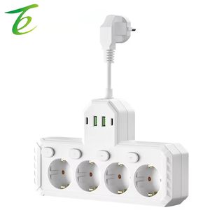 Multiprise standard européenne transfrontalière, convertisseur 1 vers 4 avec interrupteur, prise USB et câble court, alimentation européenne - Product Image 1