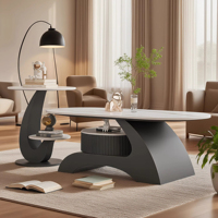 Table à thé de luxe italienne Rock Board Design simple et moderne pour petite famille Art ovale pour le salon Tables basses