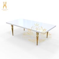 Location de meubles de mariage, Table à manger en MDF blanc avec cadre en acier inoxydable doré