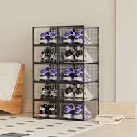Boîte de rangement pour chaussures de basketball à double cadre, avec ouverture latérale, en polypropylène transparent, pliable, type rabattable, style minimaliste moderne pour la maison