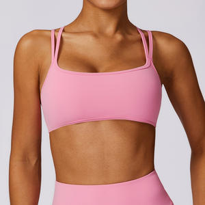 Mujeres gimnasio doble correa Cruz espalda gimnasio sujetador Fitness Spandex acolchado deportes sujetador Actice Top - Product Image 2