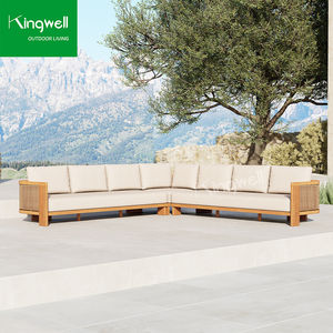 Conjunto de Sofás de Madera de Teca Modernos y Duraderos para Exteriores, Resistentes al Agua y a la Intemperie, Sofás Combinados en Forma de L de 6 Plazas para Patio - Product Image 3