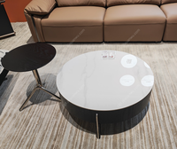 Ensemble de table basse ronde moderne italienne minimaliste pour salon, plateau en pierre blanche neige haute brillance de 6 mm, tiroirs