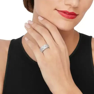 Bague cocktail fleurie T0666 en argent 925 avec cristaux et strass sertis, bijoux de fête pour femme - Product Image 3