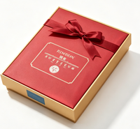 Boîte cadeau rigide personnalisée écologique rouge et or avec nœud en satin, couvercle haut de gamme, biodégradable et recyclable pour cosmétiques/mariages/festivals