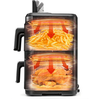 Friteuse à air multifonctionnelle sans huile, grande capacité, double panier carré, avec panneau pliable et bacs visibles, pour usage domestique