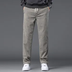 Pantaloni maschili classici in velluto a coste dritti kaki <span class=keywords><strong>grigio</strong></span> nero larghi alla moda pantaloni elasticizzati morbidi abbigliamento Casual da uomo - Product Image 4