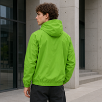 Veste technique personnalisée verte en ripstop, impression technique, à capuche, coupe-vent, résistante à l'eau, légère, manches raglan, pour homme, veste d'extérieur