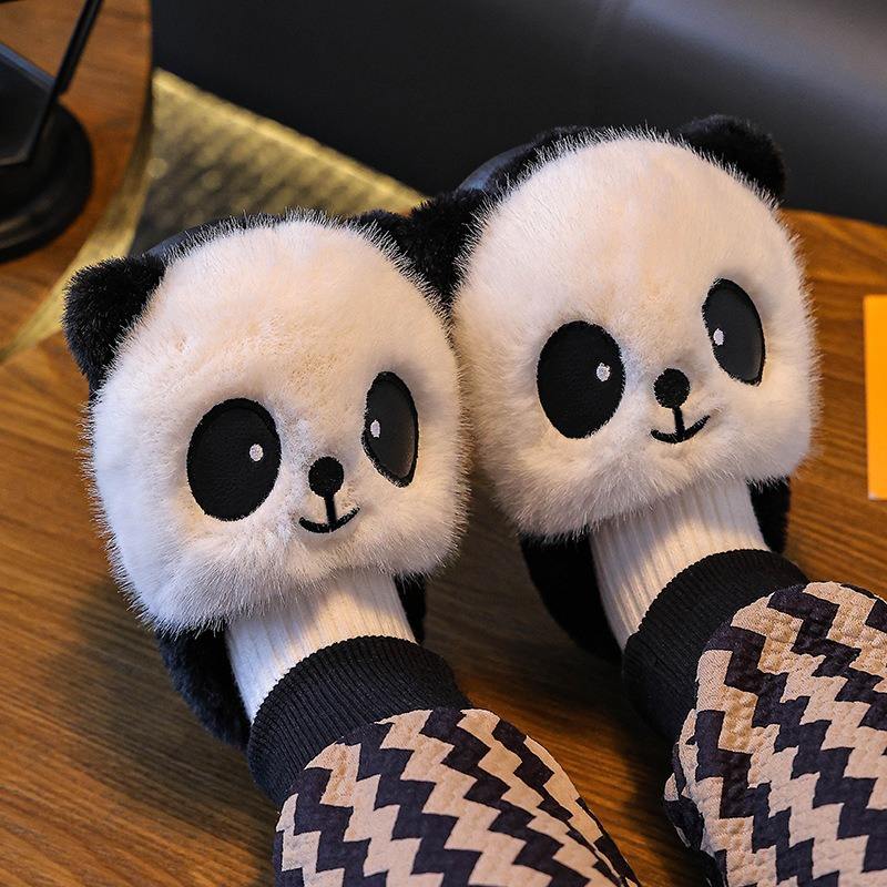 New Fashionable Cartoon Panda Winter Warm Soft Non-slip Furry High Quality Slippers for Girls Toddler Home Use