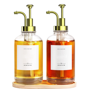 Confezione da 2 pezzi pompa in acciaio inossidabile bottiglia di vetro dispenser di sciroppo di caffè dispenser di miele barattoli di miele con vassoio di bambù - Product Image 1