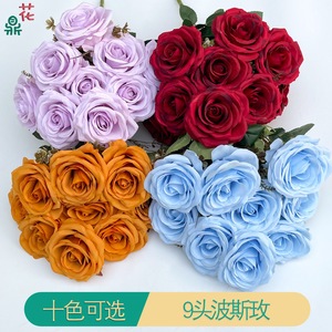 Bouquet de 9 roses persanes 50 cm en soie, fleurs artificielles violettes pour décoration de mariage - Product Image 3