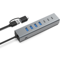 Hub USB 3.0 USB C portable, 7 ports, aluminium, 5 Gbps, adaptateur d'alimentation haute vitesse, hub multi USB 3.0, séparateur USB pour PC portable