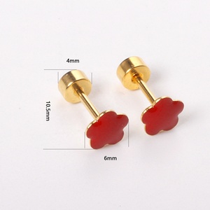 Lot de 12 paires de boucles d'oreilles tendance pour filles en acier inoxydable, plaqué or 18 carats, petites clous d'oreilles avec fleurs en émail colorées, idéal pour un cadeau d'enfant - Product Image 3