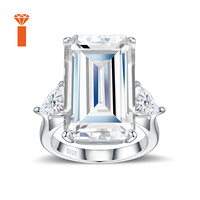 Bague de Cocktail de Luxe pour Femme en Argent Sterling S925 avec Grand Moissanite Octogonale de 21,025 carats et Trois Pierres, Certifiée GRA