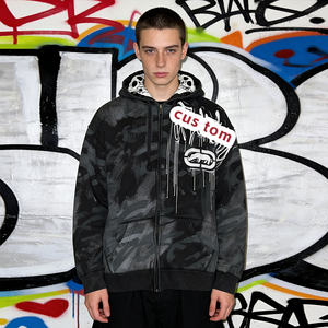 เสื้อพูลโอเวอร์สตรีทแวร์ลำลองทรงหลวมพิมพ์ลายกะโหลก น้ำเชื่อมแก้<span class=keywords><strong>ไอ</strong></span>สูตรเข้มข้น 450 กรัม ผ้าฝ้าย 100% สำหรับฤดูหนาว ขายส่ง รับสั่งทำแบบซิป - Product Image 2