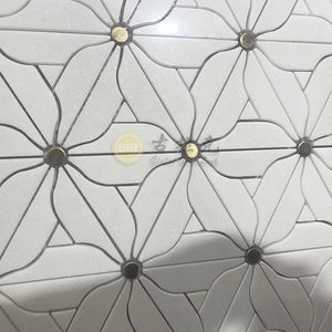 Thassos สีขาวผสมทองเหลืองจุดหินอ่อนปาร์เก้คุณลักษณะกระเบื้องโมเสคหินอ่อนสําหรับผนังชั้นโรงแรม / วิลล่า - Product Image 4