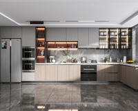 Meubles de cuisine modulaires Lesso Home pour appartement, modernes, carrés, en acrylique, bois et verre, avec charnières à fermeture douce, robinet et poignées intégrées