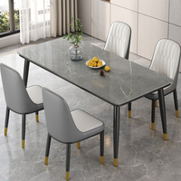 Ensemble de Meubles de Salle à Manger de Luxe au Design Moderne, Table Extensible en Bois, Chaises 6 Places Réglables, avec Accents en Marbre Résine