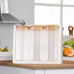 Bocaux en verre de qualité alimentaire Bocaux en verre scellés carrés au design classique avec couvercles pour un stockage étanche à l'humidité dans la cuisine pour stocker les grains - Product Image 4