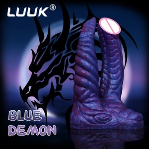 LUUK Silicone Animal Double <b>Dildo</b> with Sucker Sex Toys Blue Demon Lesbian Sexy Penis Anal Plug Cock Masturbator Adult 18 - Product Image 2